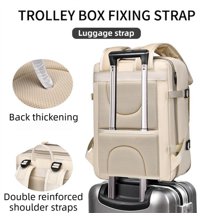 Green Expandable Travel Laptop Backpack with USB Charging Port - Waterproof Nylon Business Bag with 11cm Depth Extension (45x32cm)