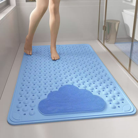 2-Pack Blue Eco-Friendly Bath Mat with Massage Points - Anti-Slip Suction Cup Safety Bathroom Rug (L Size 86.5X53x2 CM)