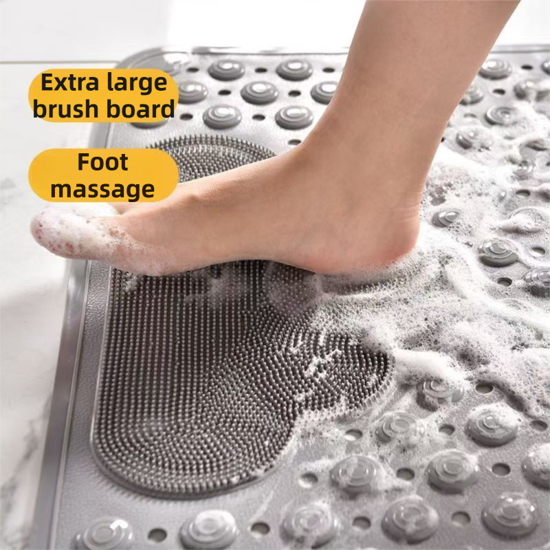 2-Pack Grey Eco-Friendly Bath Mat with Massage Points - Anti-Slip Suction Cup Safety Bathroom Rug (M Size 75.5X44x2 CM)