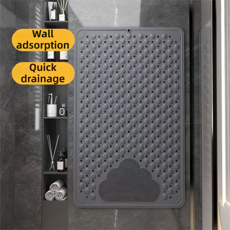 2-Pack Grey Eco-Friendly Bath Mat with Massage Points - Anti-Slip Suction Cup Safety Bathroom Rug (M Size 75.5X44x2 CM)