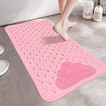 Pink Eco-Friendly Bath Mat with Massage Points - Anti-Slip Suction Cup Safety Bathroom Rug (M Size 75.5X44x2 CM)