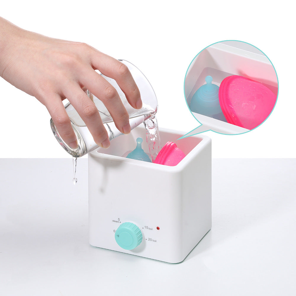 Pink Portable 2-in-1 High-Temperature Steam & Boiling Sterilizer for Silicone Period Cups - Automatic One-Button Sanitizer Hygiene Device