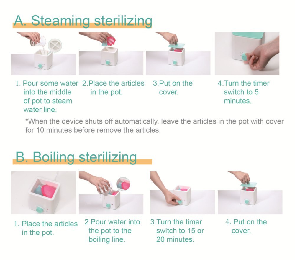 Pink Portable 2-in-1 High-Temperature Steam & Boiling Sterilizer for Silicone Period Cups - Automatic One-Button Sanitizer Hygiene Device