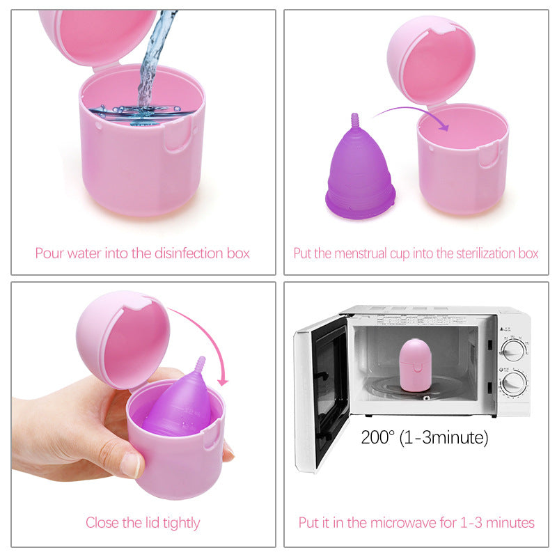2PCS Reusable Medical Grade Silicone Menstrual Cup(S Size) & 2PCS Matching Sterilizer Box - Microwave Safe Disinfector Case, Heat Resistant 130°C (Blue Set)