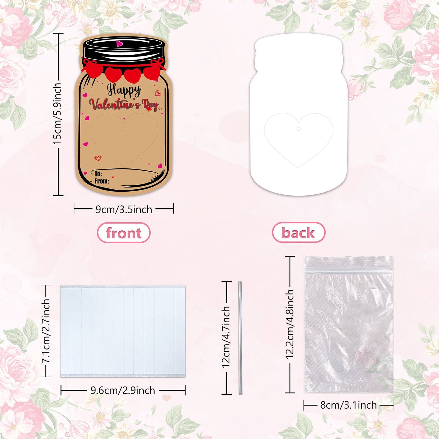 20PCS Valentine's Day Drift Bottle Shaped Gift Card Set - Premium Coated Paper Greeting Card for Family / School Exchanges and Party Favors