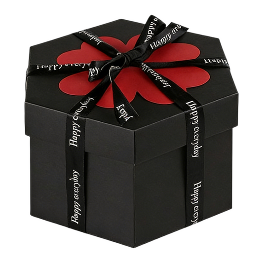 Black Hexagon 4-Layer 12-Pocket Explosion Gift Box(DIY) - Creative Handmade Photo Album & Scrapbook for Anniversaries & Birthdays.