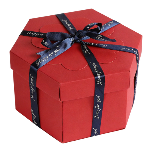 Red Hexagon 4-Layer 12-Pocket Explosion Gift Box(Finished) - Creative Handmade Photo Album & Scrapbook for Anniversaries & Birthdays.