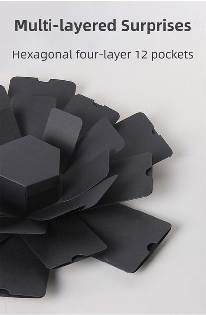 White Hexagon 4-Layer 12-Pocket Explosion Gift Box(DIY) - Creative Handmade Photo Album & Scrapbook for Anniversaries & Birthdays.