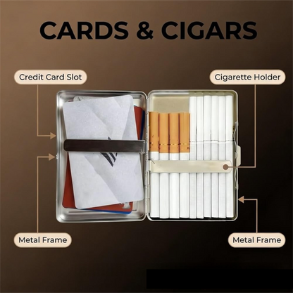 Retro Metal Card Cash & Cigarette Case with Fixed Clip - Crow Artistic Slim Wallet (10.3X6X2cm)