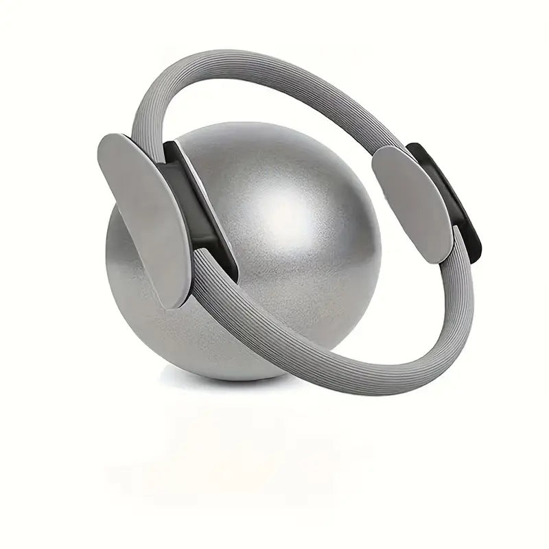 Grey Professional Pilates Ring & Yoga Ball Set - Multipurpose Home Fitness Equipment for Whole-Body Core Training & Pelvic Floor Strengthening.