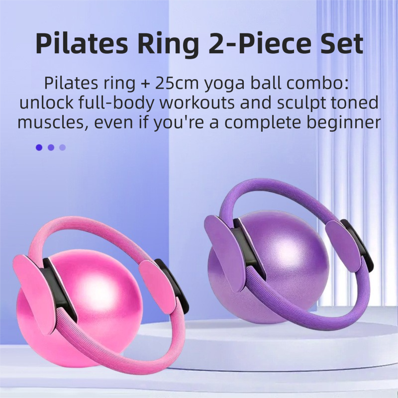 Grey Professional Pilates Ring & Yoga Ball Set - Multipurpose Home Fitness Equipment for Whole-Body Core Training & Pelvic Floor Strengthening.