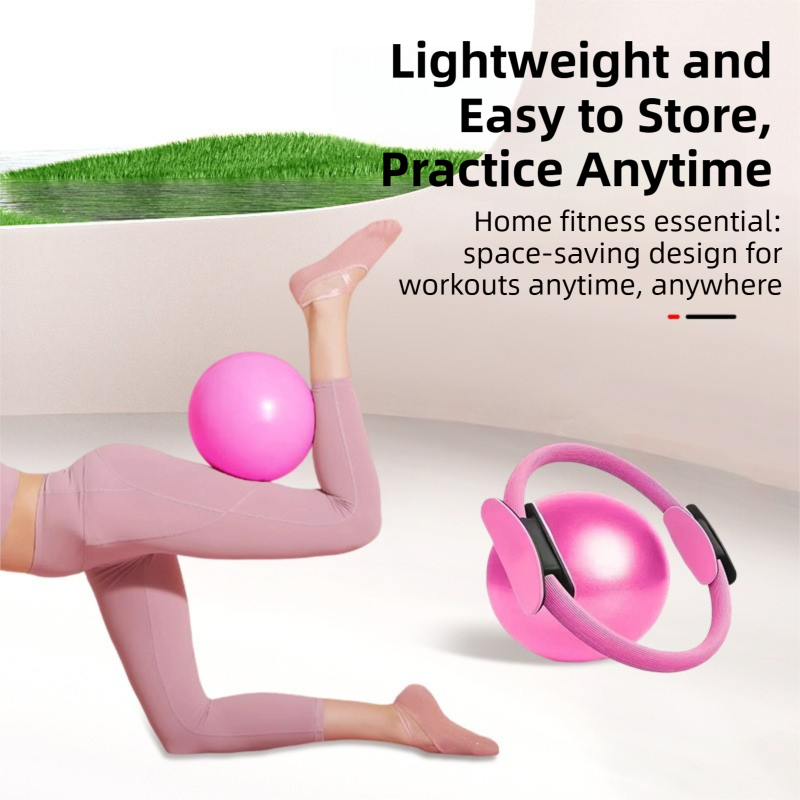 Grey Professional Pilates Ring & Yoga Ball Set - Multipurpose Home Fitness Equipment for Whole-Body Core Training & Pelvic Floor Strengthening.
