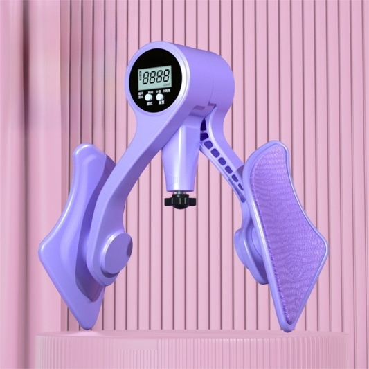2-in-1 Purple Smart LCD Counting Kegel Trainer for Glute Lifting & Leg Toning - Adjustable Resistance & 360Â° Rotating Baffles for Postpartum Recovery & Pelvic Health.