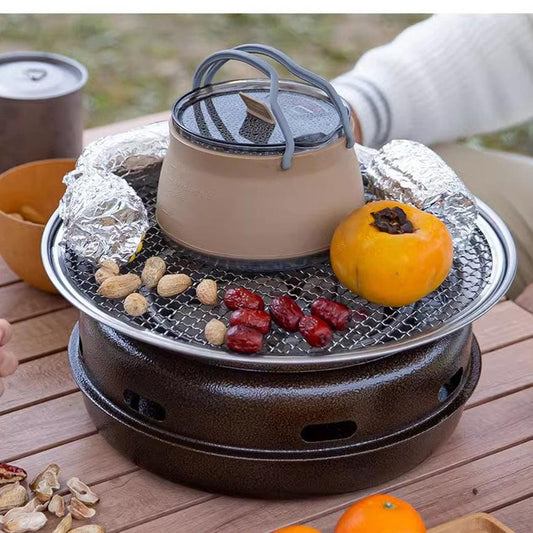 Blue 1L Portable Collapsible Camping Kettle - Food-Grade Silicone Body with 304 Stainless Steel Base, Compatible with Induction & Gas Stoves.