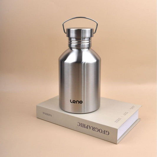 2L Large Capacity Outdoor Sports Adventure Water Bottle - Food-Grade 304 Stainless Steel with Portable Handle & 7cm Wide Mouth.