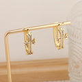 1-Pair Gold Sparkling Iced Out Rhinestone Cross Hoop Earrings - Punk Elegance Ear Buckle for Women