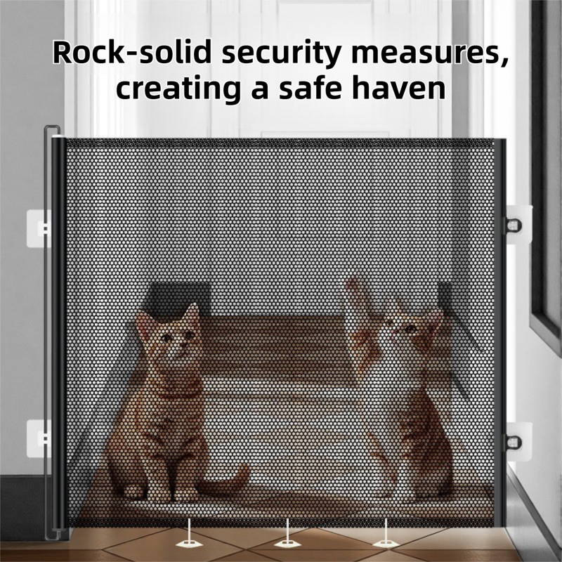 78X130CM Black Retractable Mesh Safety Gate for Pets & Babies - Scratch-Resistant Indoor/Outdoor Security Barrier, No-Drill Installation