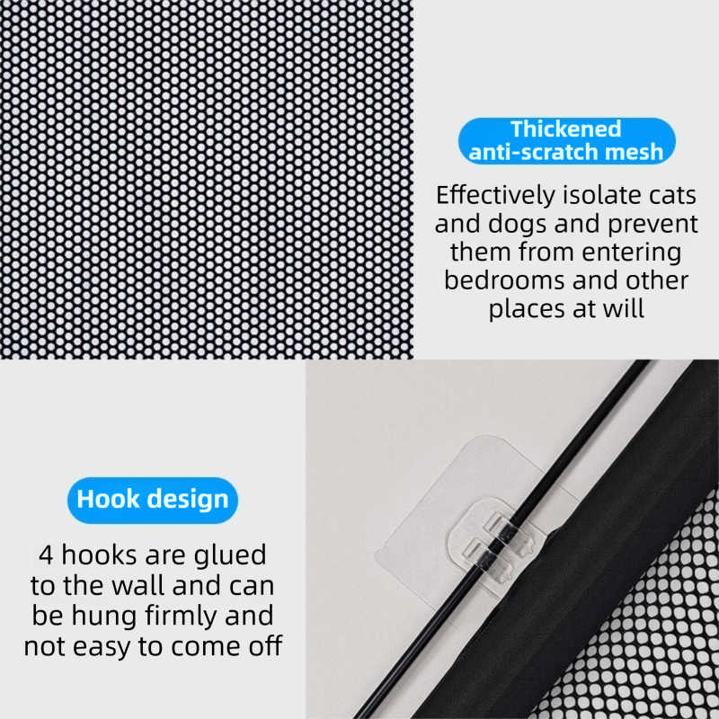 78X130CM Black Retractable Mesh Safety Gate for Pets & Babies - Scratch-Resistant Indoor/Outdoor Security Barrier, No-Drill Installation