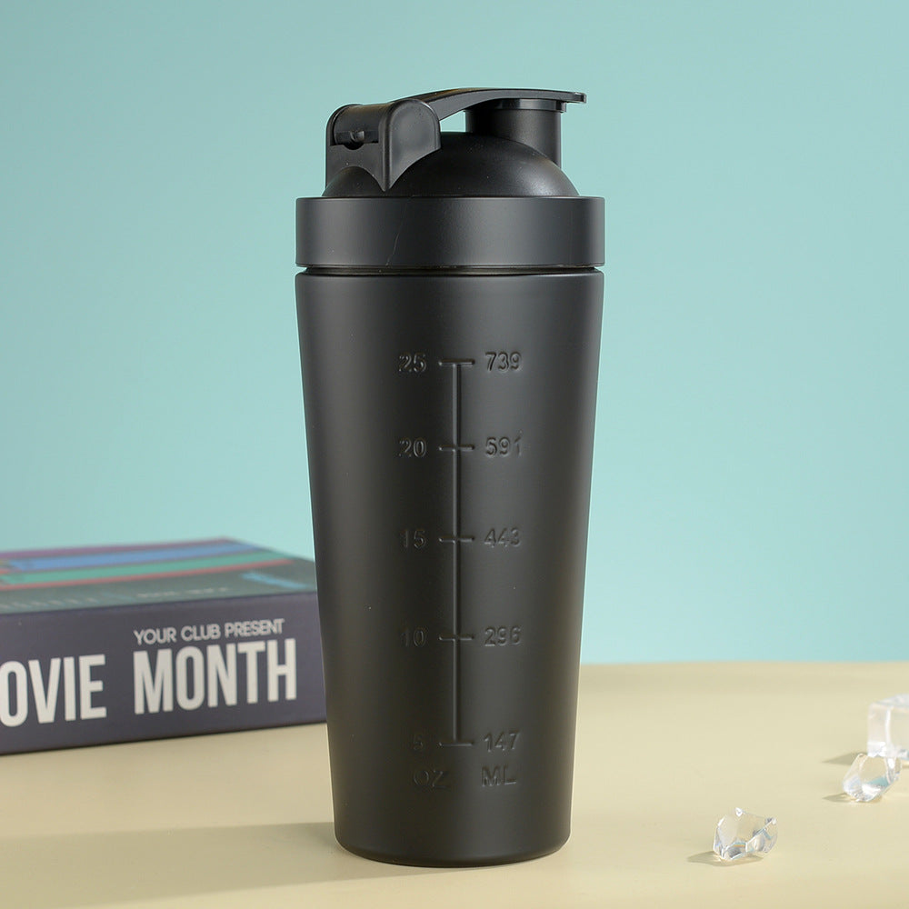 Black 750ML Premium Stainless Steel Protein Shaker Bottle - BPA-Free Metal Mixer Cup with Scale for Gym, Fitness & Meal Replacement.