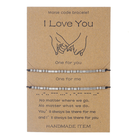 Stainless Steel Morse Code Bracelet(16-26cm) with Secret Message I Love You - Meaningful Gift for Best Friends, Sisters & Family.