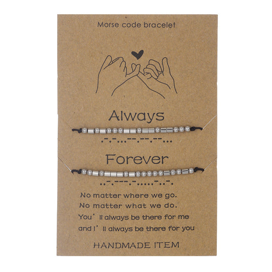 Stainless Steel Morse Code Bracelet(16-26cm) with Secret Message Always Forever - Meaningful Gift for Best Friends, Sisters & Family.