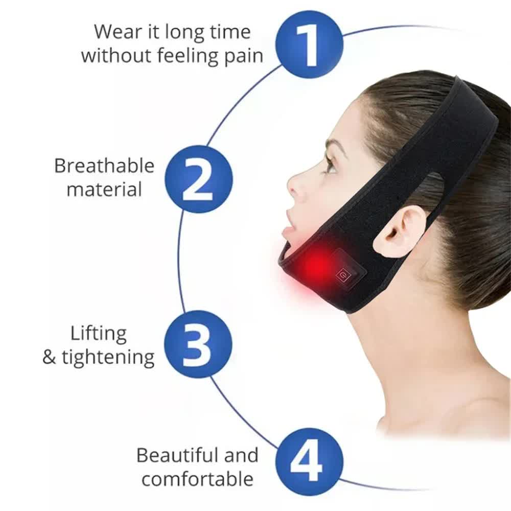 Breathable V-Line Chin Strap with 15 high-intensity Red-Light LEDs for Facial Firming & Skin Rejuvenation