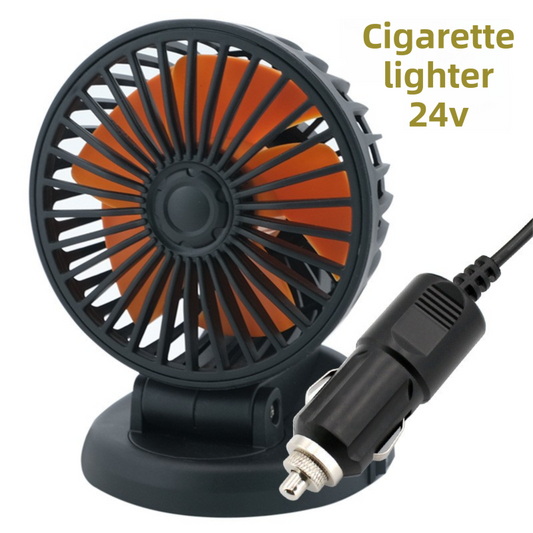 3-in-1 Powerful Car Single Head Fan (24V Lighter Power) - Quiet Cooling Fan Integrated Aromatherapy & Number Plate, with 360Â° Rotation & 130cm Long Cord.