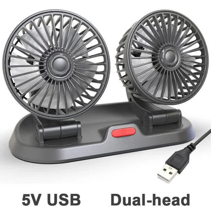 3-in-1 Powerful Car Dual Head Fan (USB Power) - Quiet Cooling Fan Integrated Aromatherapy & Number Plate, with 360Â° Rotation & 130cm Long Cord.