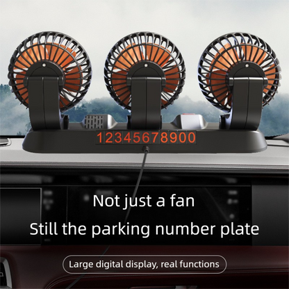 3-in-1 Powerful Car Dual Head Fan (USB Power) - Quiet Cooling Fan Integrated Aromatherapy & Number Plate, with 360Â° Rotation & 130cm Long Cord.