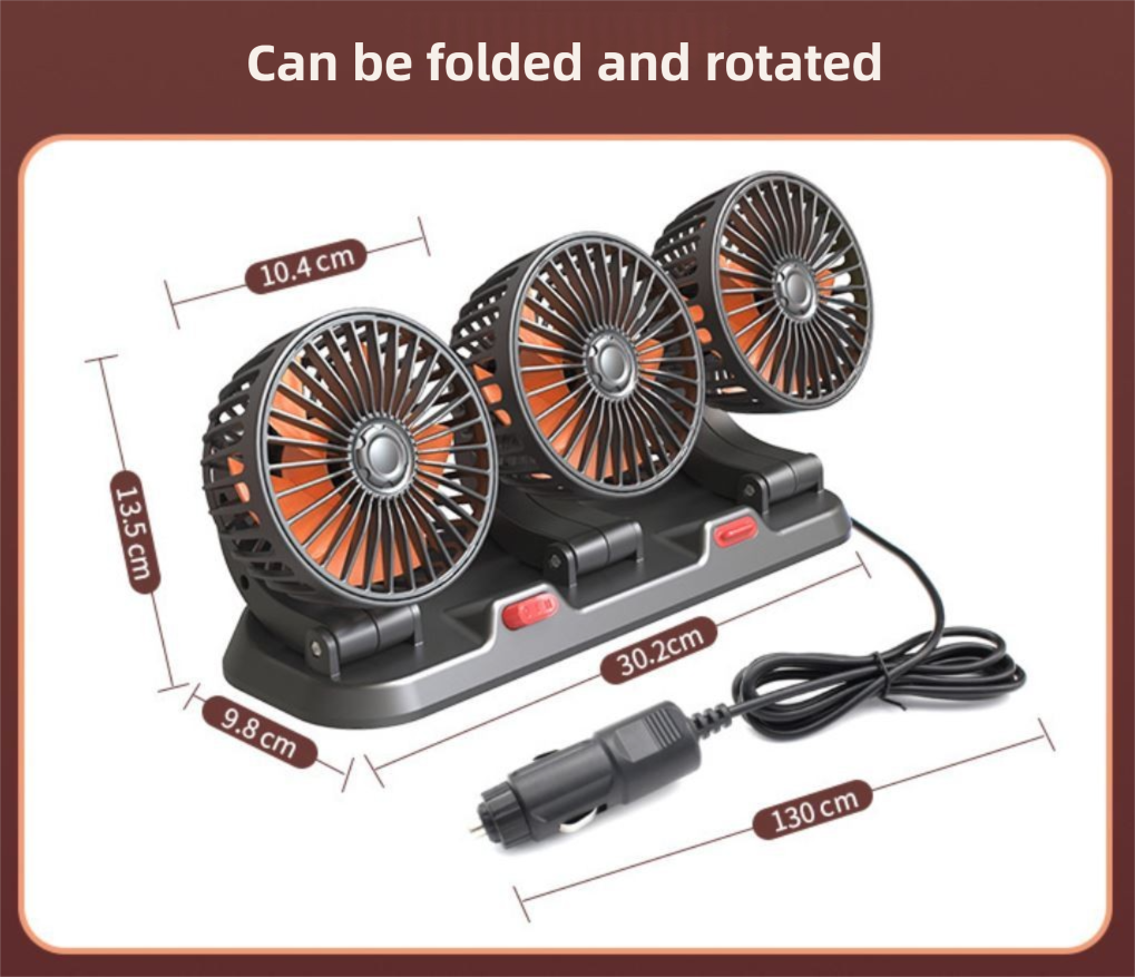 3-in-1 Powerful Car Dual Head Fan (USB Power) - Quiet Cooling Fan Integrated Aromatherapy & Number Plate, with 360Â° Rotation & 130cm Long Cord.