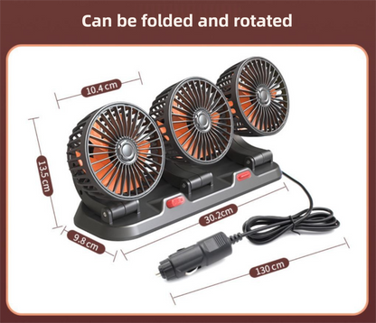 3-in-1 Powerful Car Dual Head Fan (USB Power) - Quiet Cooling Fan Integrated Aromatherapy & Number Plate, with 360Â° Rotation & 130cm Long Cord.
