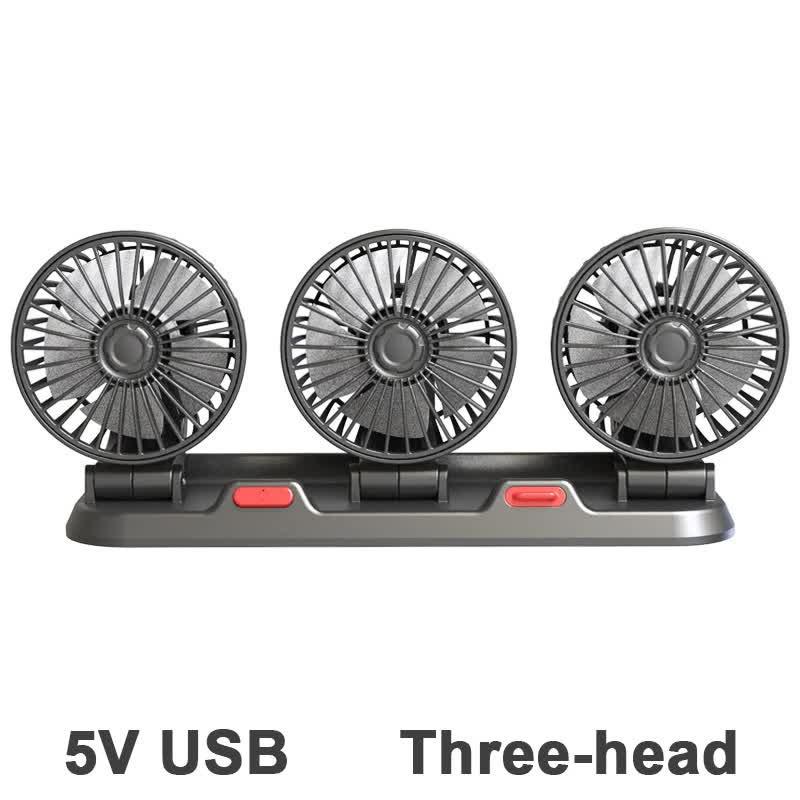 3-in-1 Powerful Car Triple Head Fan (USB Power) - Quiet Cooling Fan Integrated Aromatherapy & Number Plate, with 360Â° Rotation & 130cm Long Cord.