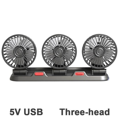 3-in-1 Powerful Car Triple Head Fan (USB Power) - Quiet Cooling Fan Integrated Aromatherapy & Number Plate, with 360Â° Rotation & 130cm Long Cord.