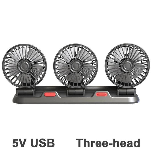 3-in-1 Powerful Car Triple Head Fan (USB Power) - Quiet Cooling Fan Integrated Aromatherapy & Number Plate, with 360Â° Rotation & 130cm Long Cord.