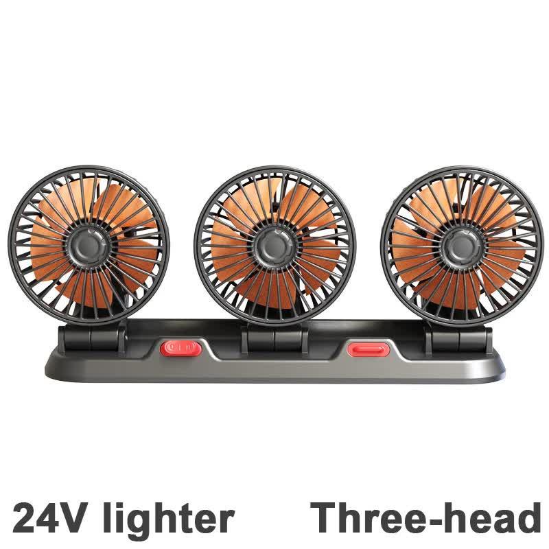 3-in-1 Powerful Car Triple Head Fan (24V Lighter Power) - Quiet Cooling Fan Integrated Aromatherapy & Number Plate, with 360Â° Rotation & 130cm Long Cord.