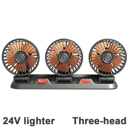 3-in-1 Powerful Car Triple Head Fan (24V Lighter Power) - Quiet Cooling Fan Integrated Aromatherapy & Number Plate, with 360Â° Rotation & 130cm Long Cord.