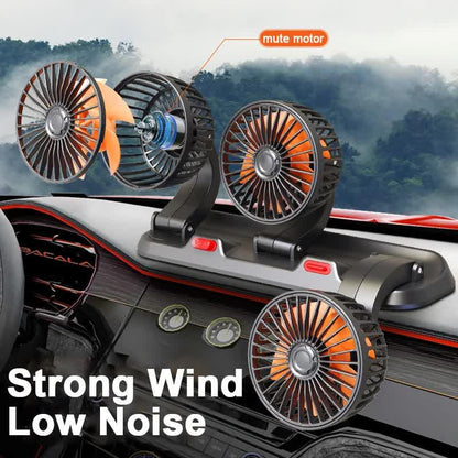 3-in-1 Powerful Car Triple Head Fan (24V Lighter Power) - Quiet Cooling Fan Integrated Aromatherapy & Number Plate, with 360Â° Rotation & 130cm Long Cord.