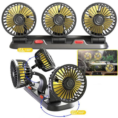 3-in-1 Powerful Car Triple Head Fan (24V Lighter Power) - Quiet Cooling Fan Integrated Aromatherapy & Number Plate, with 360Â° Rotation & 130cm Long Cord.