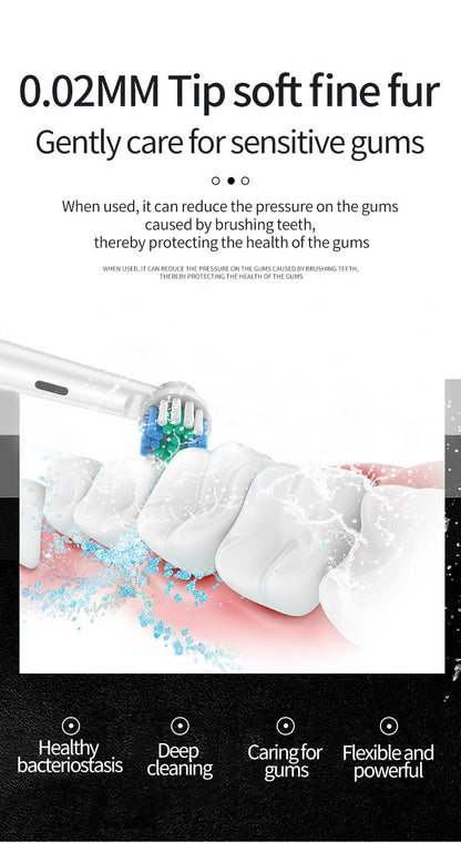 White Rotating Round Head Electric Toothbrush Kit with 4 Heads, Case & Stand - 3D Oscillating Mechanical Cleaning for Deep Plaque Removal