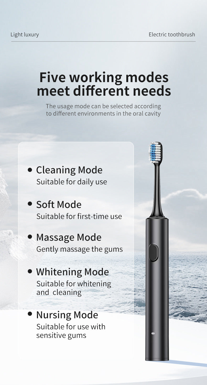White Sonic Electric Toothbrush Kit with 5 Cleaning Modes, 8 Heads & Travel Case - Smart Timer & Quad-Pacer, Soft Double-Arc Bristles and 120-Day Long Battery Life