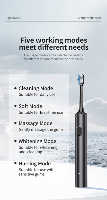 White Sonic Electric Toothbrush Kit with 5 Cleaning Modes, 8 Heads & Travel Case - Smart Timer & Quad-Pacer, Soft Double-Arc Bristles and 120-Day Long Battery Life