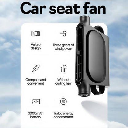 Beige Cordless Dual-Turbo Car Seat Cooling Fan with Velcro Mount - Powerful 3-Speed Backrest Ventilation, Adjustable Airflow Angle & Hair-Safe Design.
