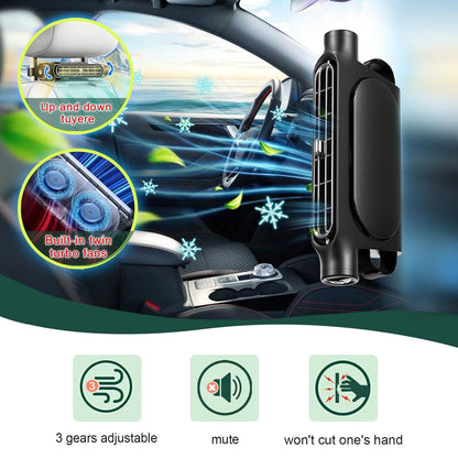 Beige Cordless Dual-Turbo Car Seat Cooling Fan with Velcro Mount - Powerful 3-Speed Backrest Ventilation, Adjustable Airflow Angle & Hair-Safe Design.