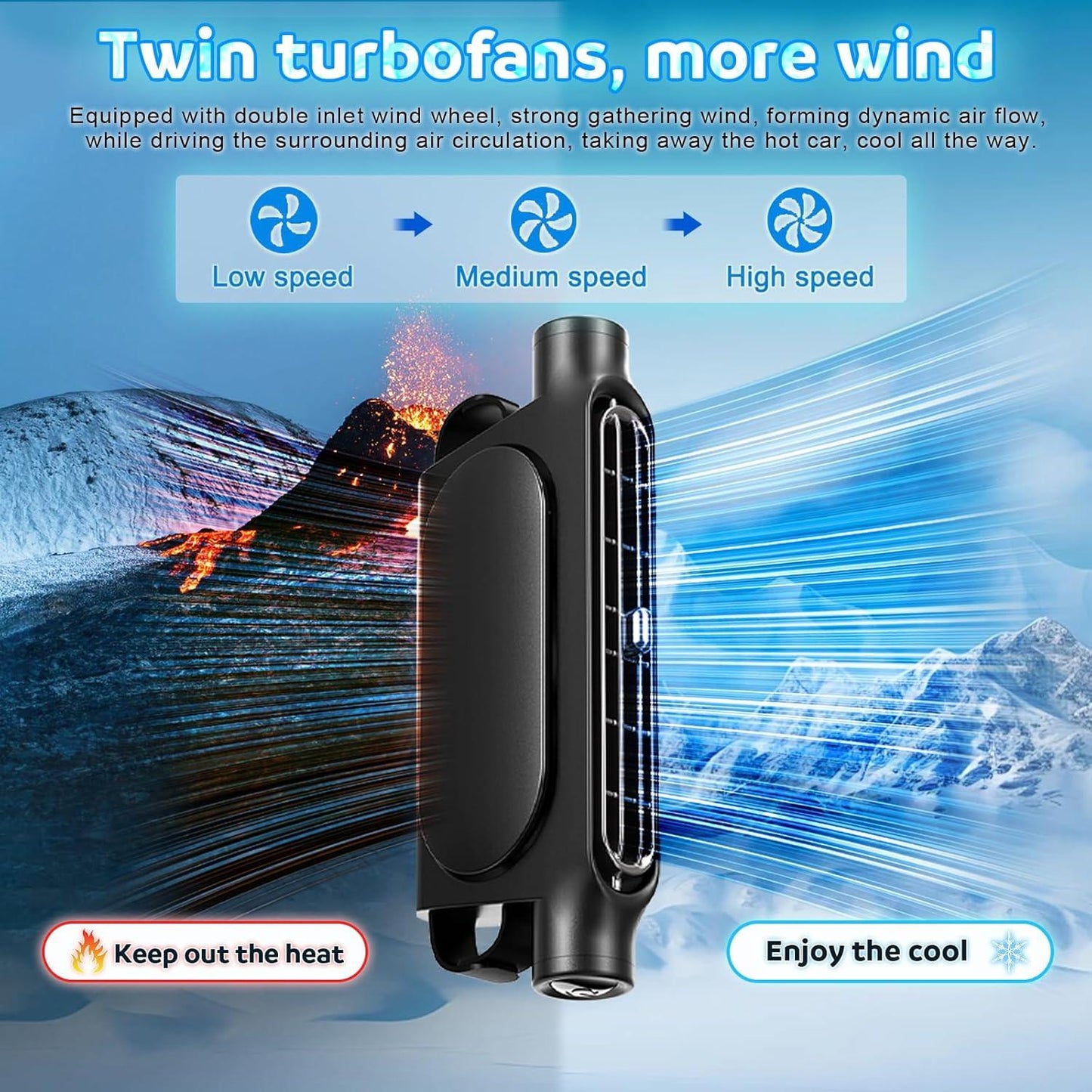 Beige Cordless Dual-Turbo Car Seat Cooling Fan with Velcro Mount - Powerful 3-Speed Backrest Ventilation, Adjustable Airflow Angle & Hair-Safe Design.