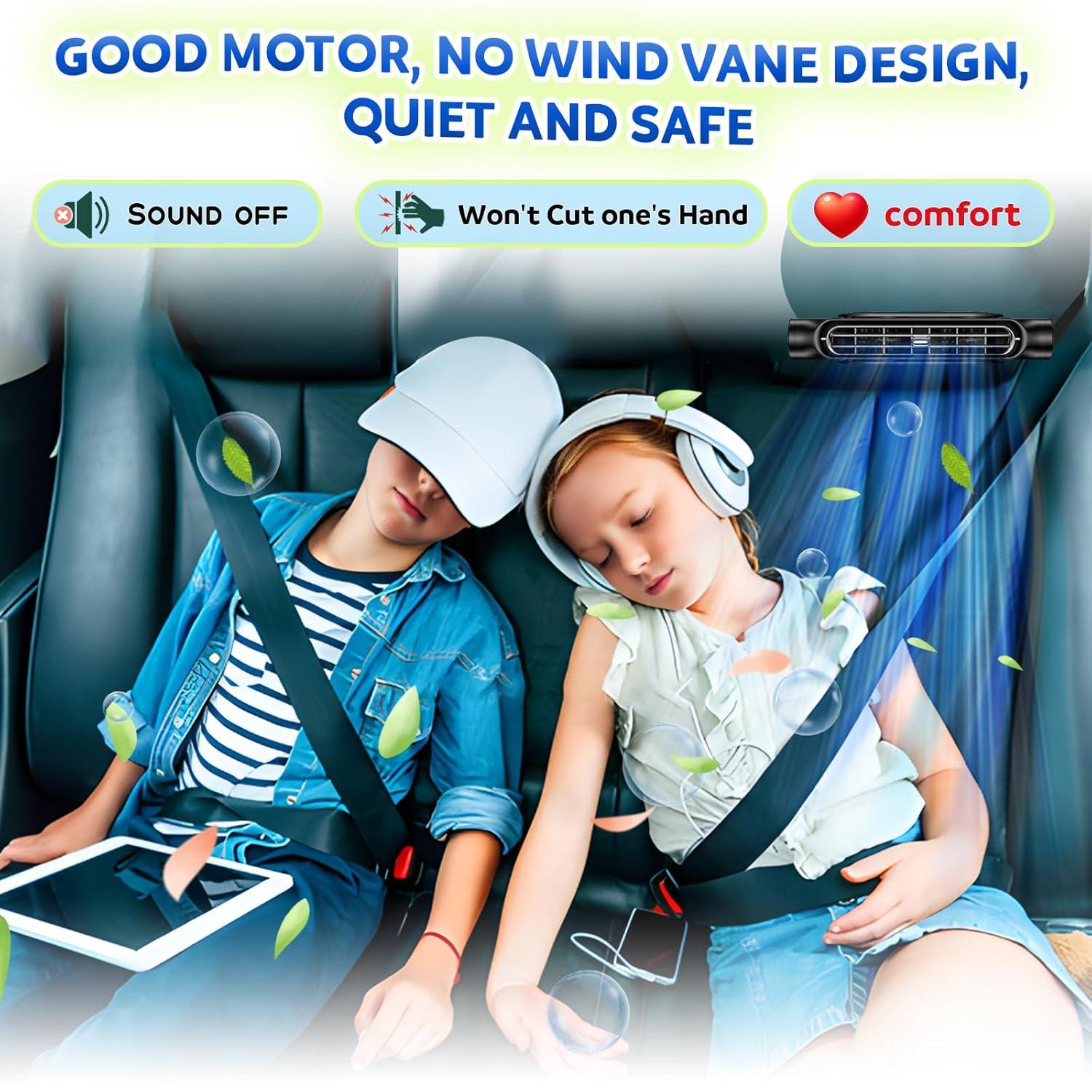 Beige Cordless Dual-Turbo Car Seat Cooling Fan with Velcro Mount - Powerful 3-Speed Backrest Ventilation, Adjustable Airflow Angle & Hair-Safe Design.