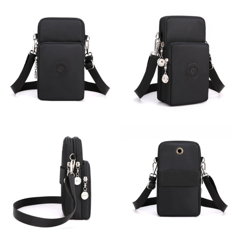 Khaki 3-Layer Waterproof Nylon Vertical Crossbody Phone Bag -  Lightweight Phone Purse with Headphone Jack & Adjustable Strap