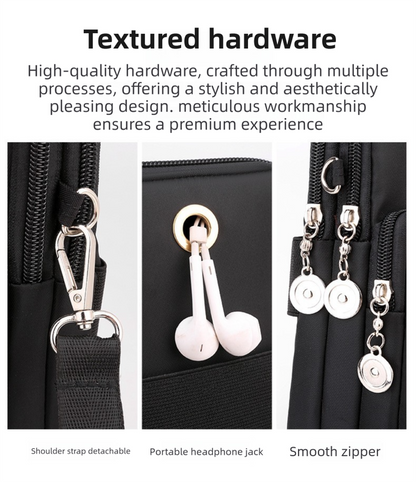 Khaki 3-Layer Waterproof Nylon Vertical Crossbody Phone Bag -  Lightweight Phone Purse with Headphone Jack & Adjustable Strap