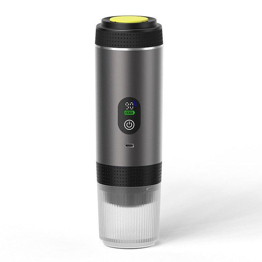 Grey 3-in-1 Portable Espresso Maker with Self-Heating and One-Touch Cold Hot Brew - Smart Digital Display & 20Bar High Pressure for Rich Crema.