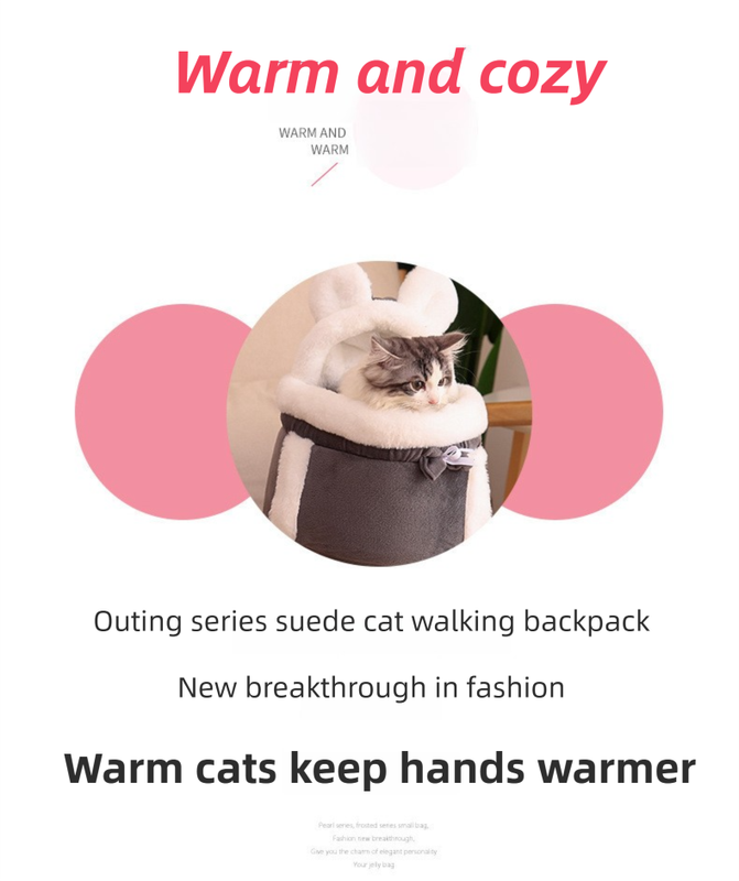 Grey 2-in-1 Ultra-Soft Plush Pet Carrier & Mobile Bed - Portable & Lightweight Cute Cat Ear Design Travel Cabin (L 33 x 25 x 27CM)