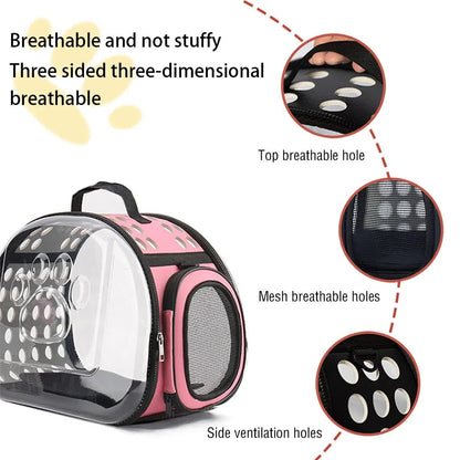 Black Foldable Breathable Pet Carrier with Panoramic Window & Strap - EVA &  Lychee Leather Crossbody Travel Bag (L 42 x 33 x 28.5CM)